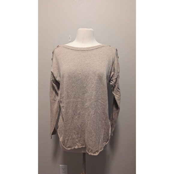 Michael Kors Gold Button Wide Neck Beige Cream Sweater Classiccore - Picture 1 of 5